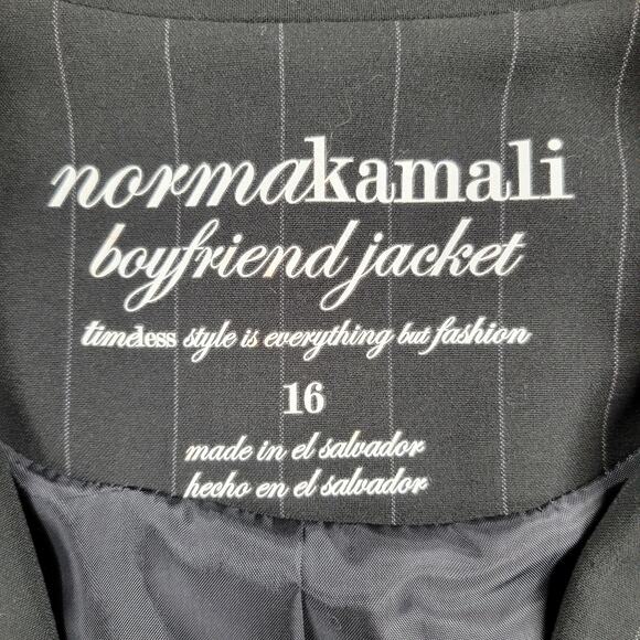 Vintage Norma‎ Kamali Boyfriend Suit Jacket Womens 16 Black Gray Pin Striped - Picture 2 of 16